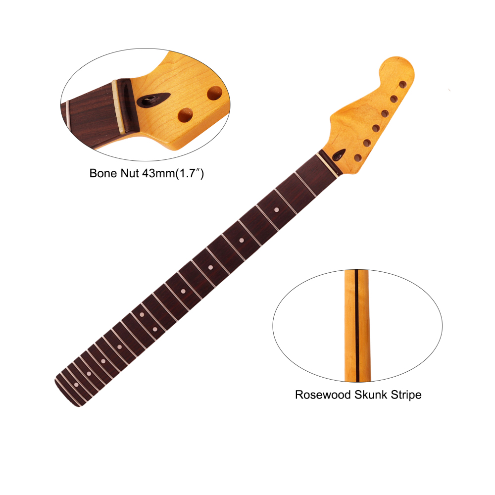 Left-handed Premium Stratocaster Guitar Neck Rosewood Fretboard Maple Neck 9.5" Radius 10 mm Holes 22 Frets Gloss Finish