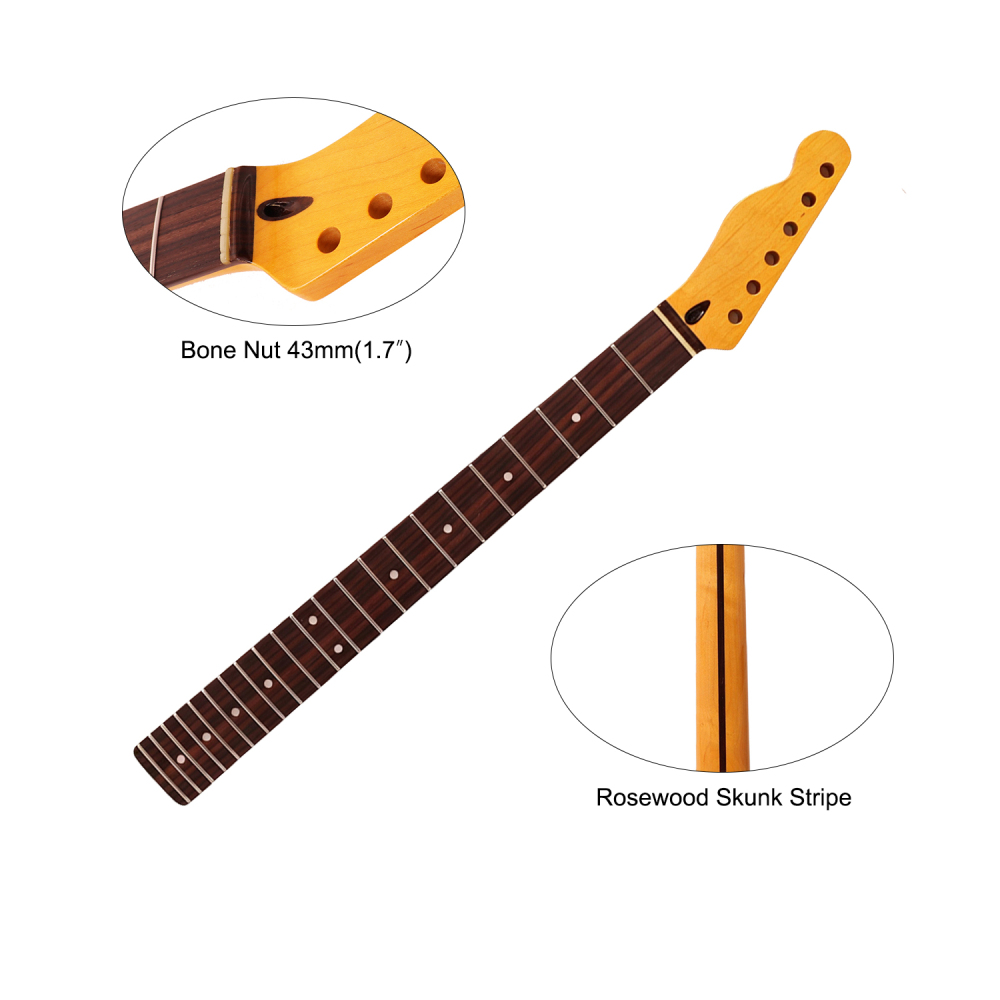 Left-handed Premium Telecaster Guitar Neck Rosewood Fretboard Maple Neck 9.5" Radius 10 mm Holes 22 Frets Gloss Finish