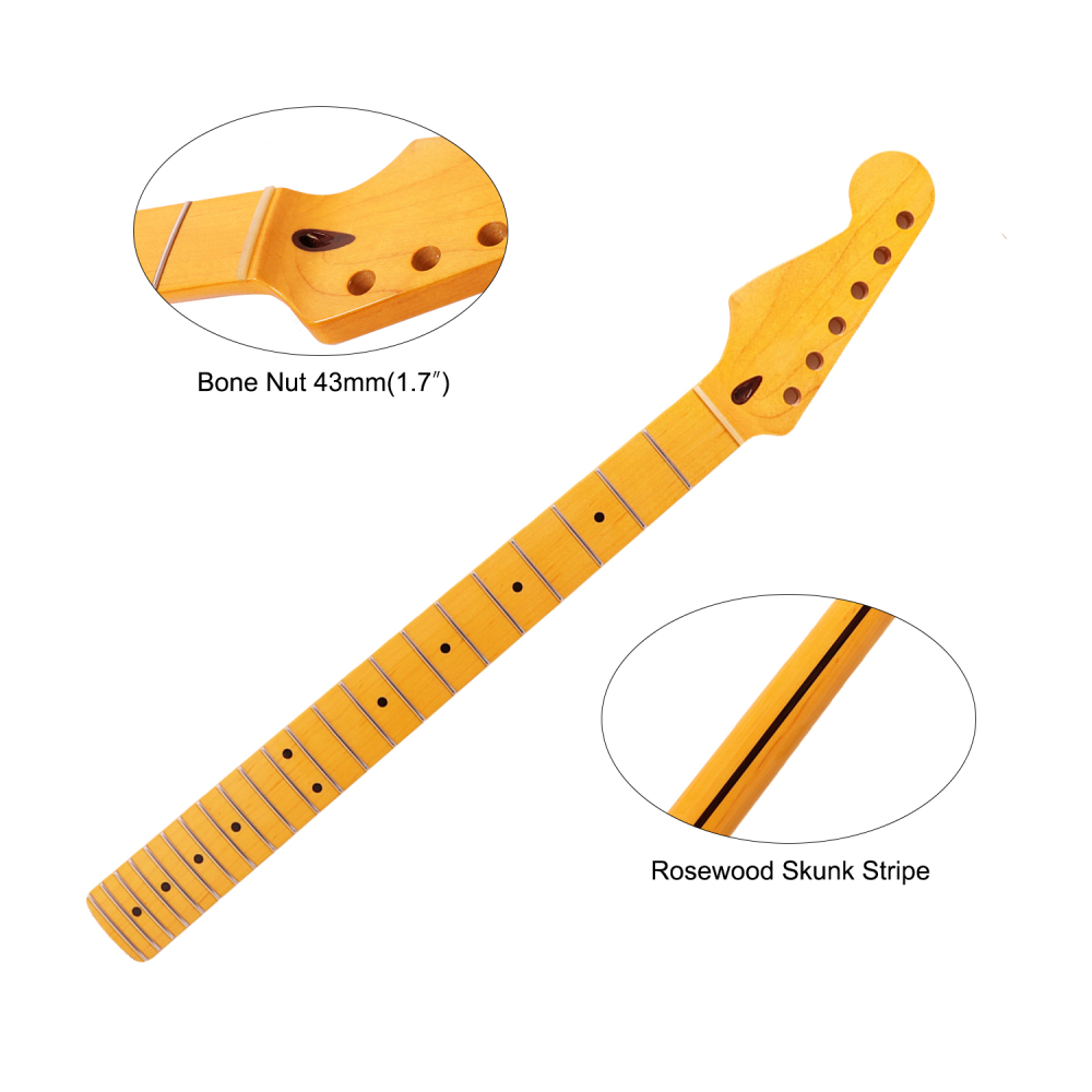 Left-handed Premium Stratocaster Guitar Neck Maple Neck 9.5" Radius 10 mm Holes 22 Frets Gloss Finish