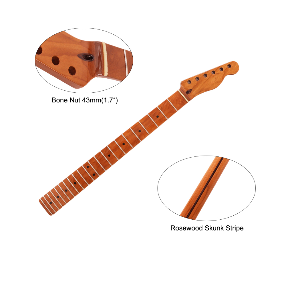 Premium Telecaster Guitar Neck Roasted Maple Neck 9.5" Radius 10 mm Holes 22 Frets Gloss Finish