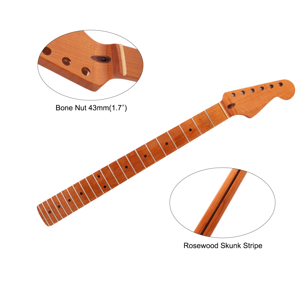 Premium Stratocaster Guitar Neck Roasted Maple Neck 9.5" Radius 10 mm Holes 22 Frets Gloss Finish