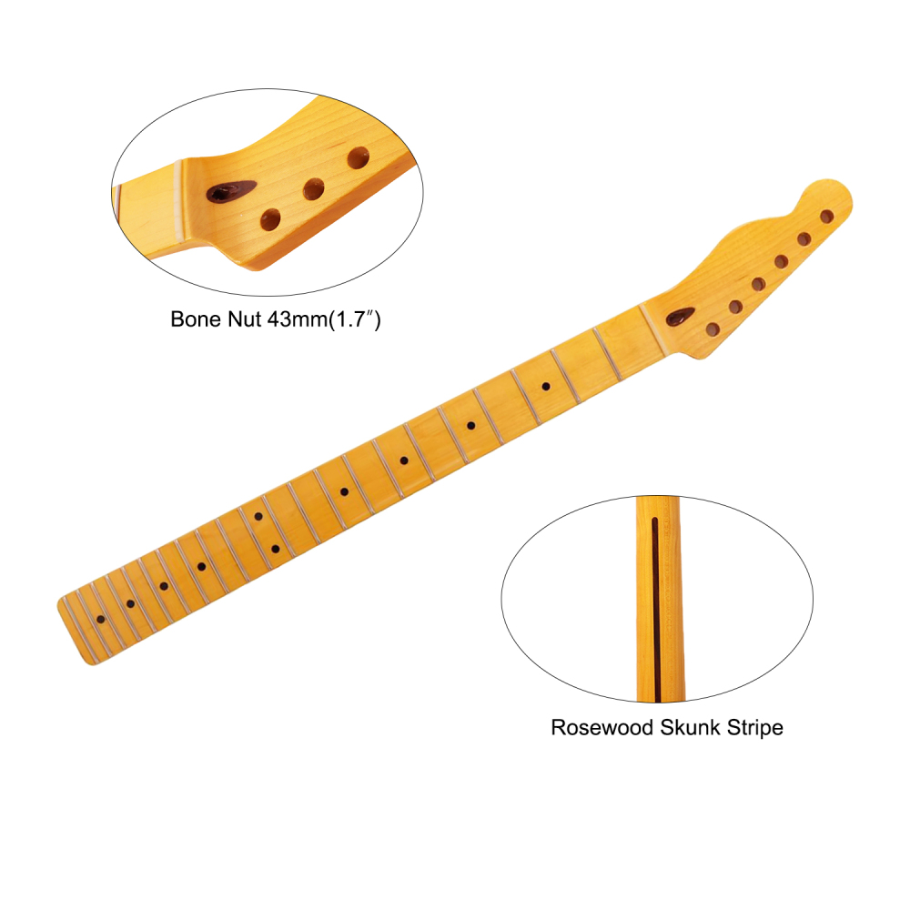 Left-handed Premium Telecaster Guitar Neck Maple Neck 9.5" Radius 10 mm Holes 22 Frets Gloss Finish