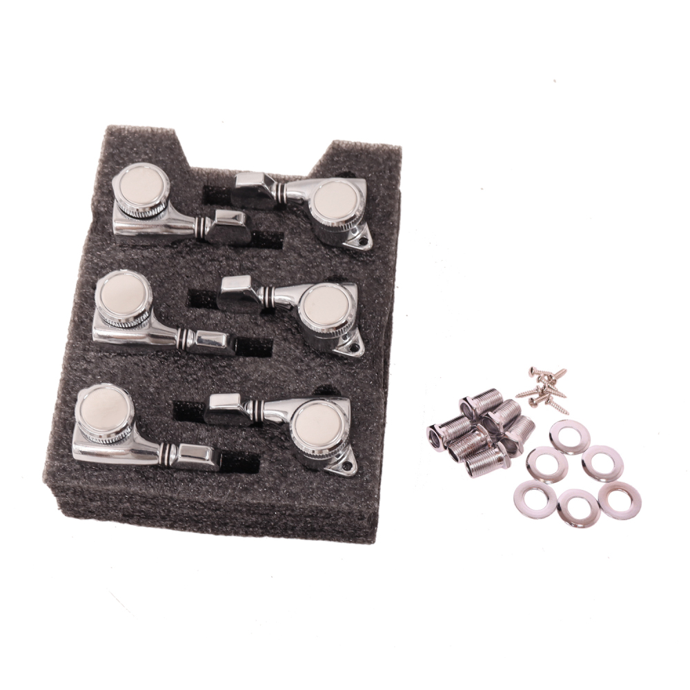 Locking Tuners 6 Right Handed - 1:18 Ratio Lock String Tuning Key Pegs Machine Heads with Hexagonal Knob Chrome Finish