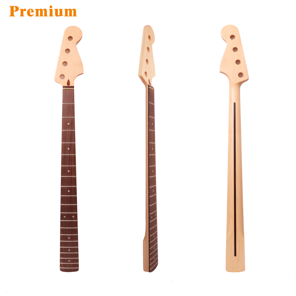 Premium 4 Strings Jazz Bass Guitar Neck Rosewood Fretboard Maple Neck 9.5" Radius 18 mm Holes 20 Frets Nature Satin Finish