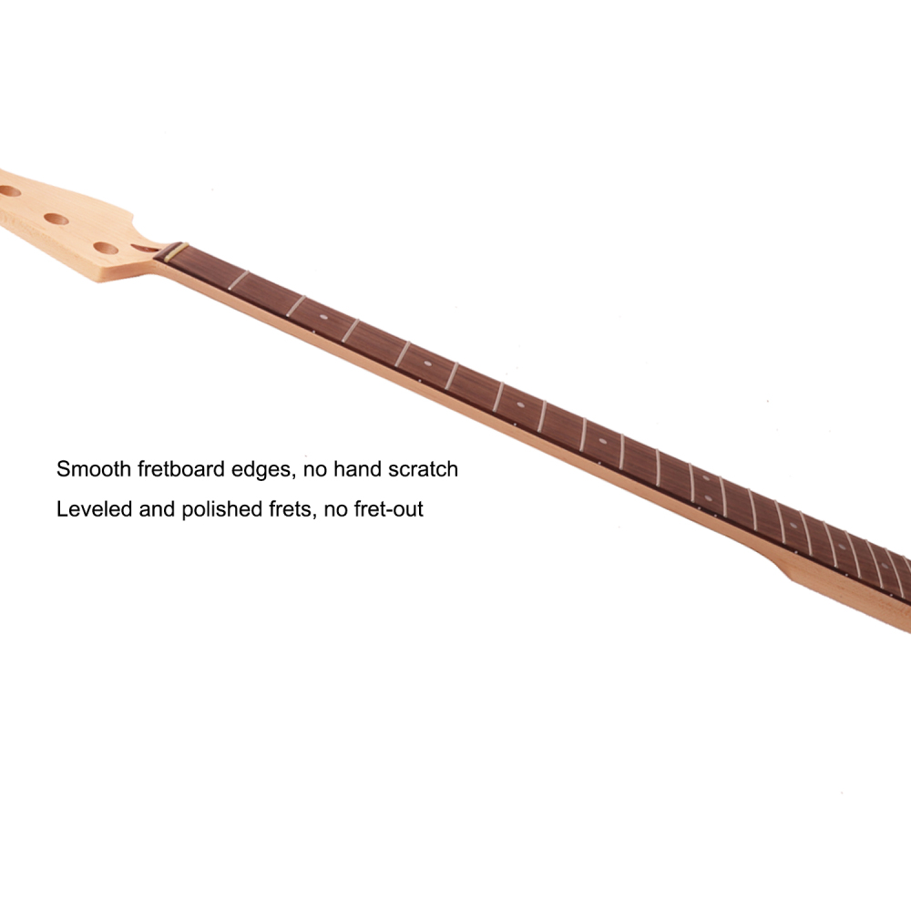 Premium 4 Strings Jazz Bass Guitar Neck Rosewood Fretboard Maple Neck 9.5" Radius 18 mm Holes 20 Frets Nature Satin Finish