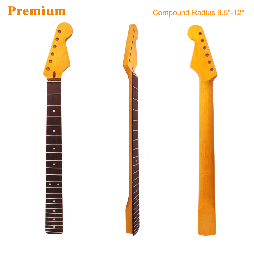 Premium Stratocaster Guitar Neck Rosewood Fretboard Maple Neck Compound Radius 9.5"-12" 10 mm Holes 22 Frets Gloss Finish
