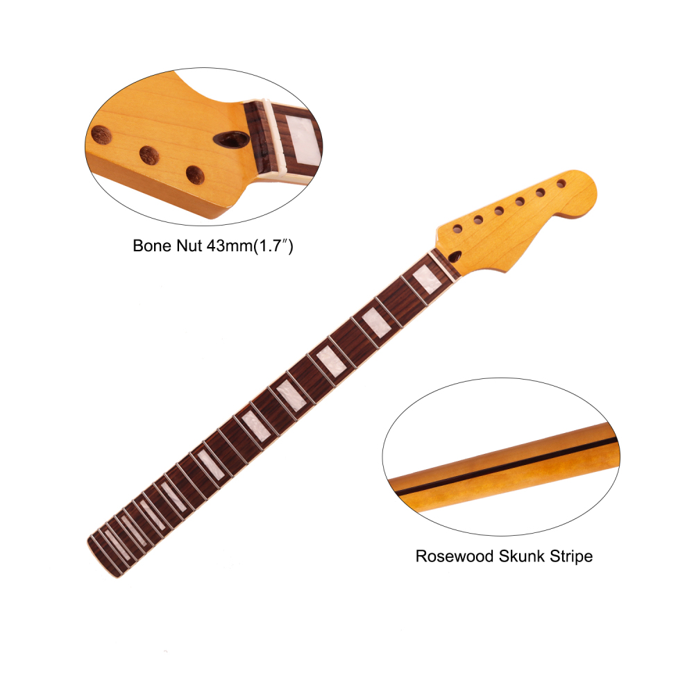 Stratocaster Guitar Neck Rosewood Fretboard Maple Neck 12" Radius 10 mm Holes 22 Frets Gloss Finish Acrylic Block Inlay