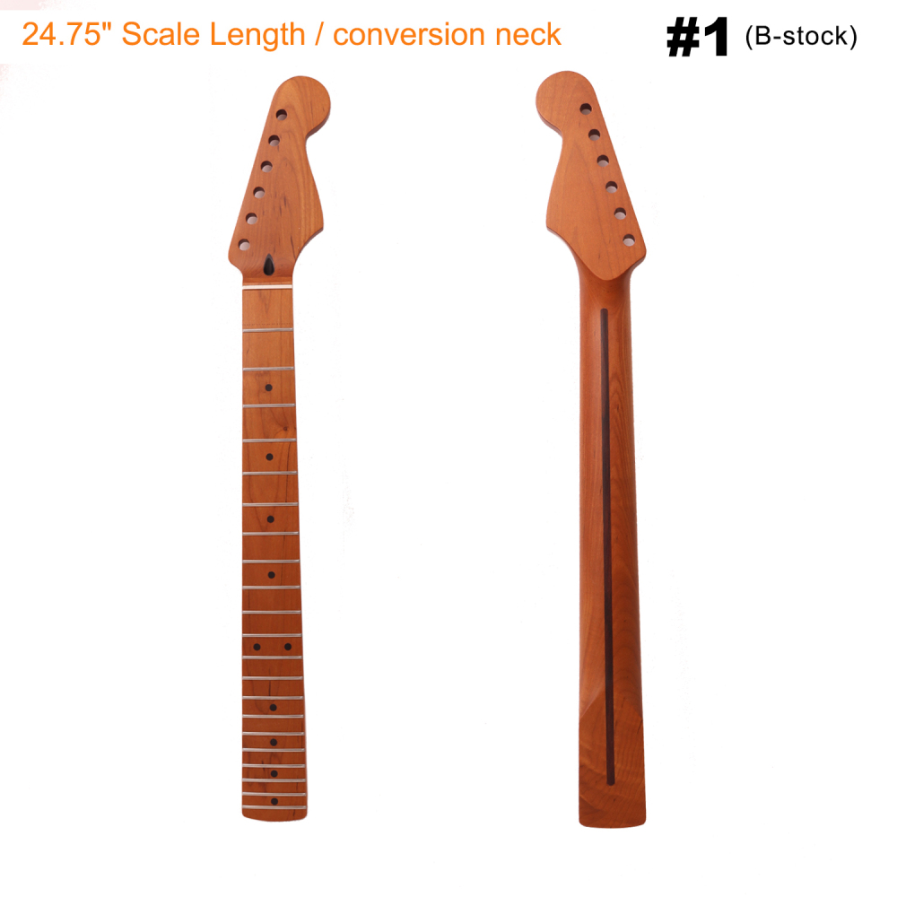 【B-Stock】【Conversion】24.75" Scale Length Stratocaster Compatible Guitar Neck Roasted Maple Neck 12" Radius 10 mm Holes 21 Frets Satin Finish