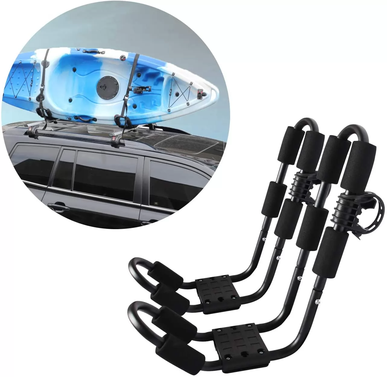 thumbnail image 2 of 1 Pair J Bar Kayak Roof Rack With 2 Tie Down Straps – Mounts Cars, SUVs, Trucks 2 of 4