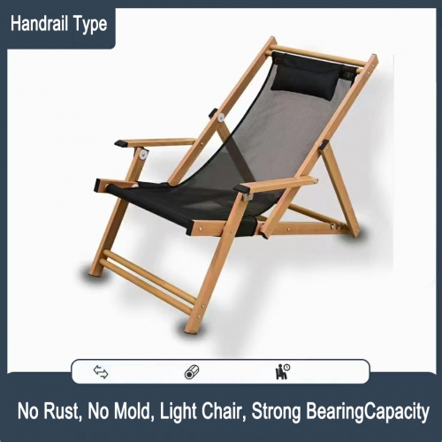 Outdoor Beach  Lounge Chair Beige Polyester Canvas Folding Adjustable Frame 4 Level Height (Handrail Type)