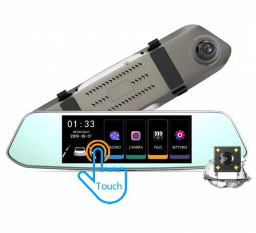 V40 HD 7-inch rearview mirror dual recording 1080P touch screen front and rear dual lens reversing image driving recorder