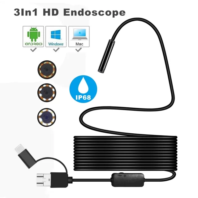 C101 1200P 8mm hard cable 3 in1 IP67 Waterproof Type-C Borescope Android Endoscope USB Endoscope Camera