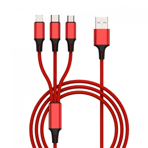 3003 Three-head data cable three-in-one tpc charging braided cable 2A one with three type-c suitable for Apple, Huawei, Xiaomi