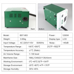 BST-863 Standard Rework Station Soldering iron Hot Air, Automatic Bga Rework Station Hot Air Gun soldering station