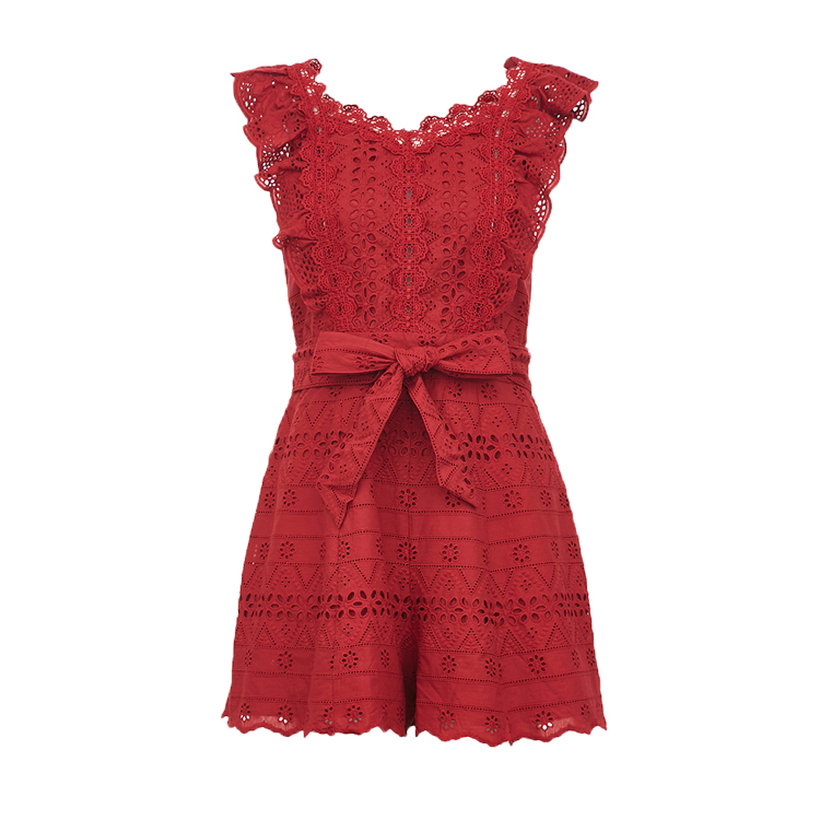 Custom wholesale boho red embroidery jumpsuit