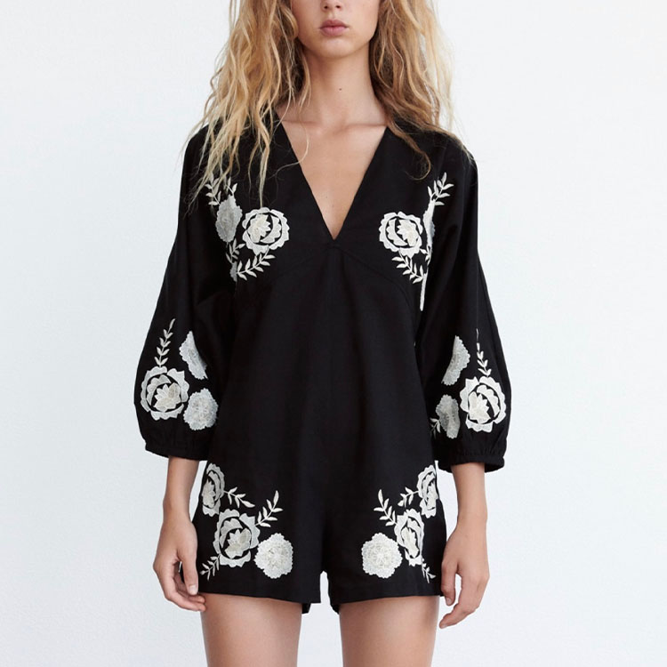 Custom wholesale embroidery linen jumpsuit