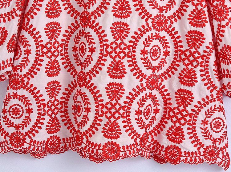 Custom wholesale embroidery V-neck ruffle top
