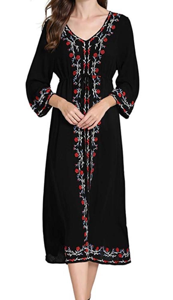 wholesale custom OEM women floral embroidered Mexican long dress