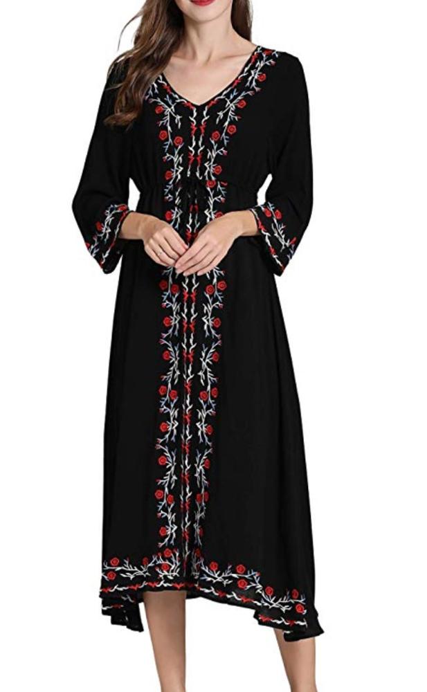 wholesale custom OEM women floral embroidered Mexican long dress