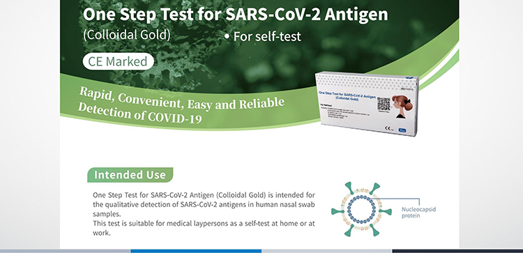 Kit de test rapide COVID-19 - Auto-test Test en une étape pour l'antigène SARS-CoV-2 (or colloïdal) (écouvillon nasal)