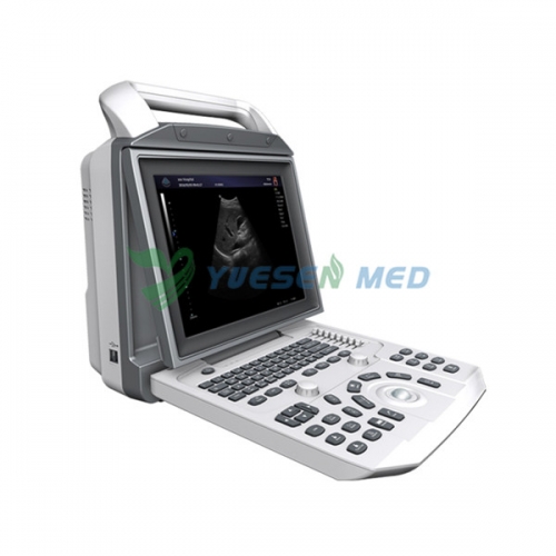 Máquina de ultrasonido portátil en blanco y negro YSENMED YSB-i50 en pruebas previas a la entrega