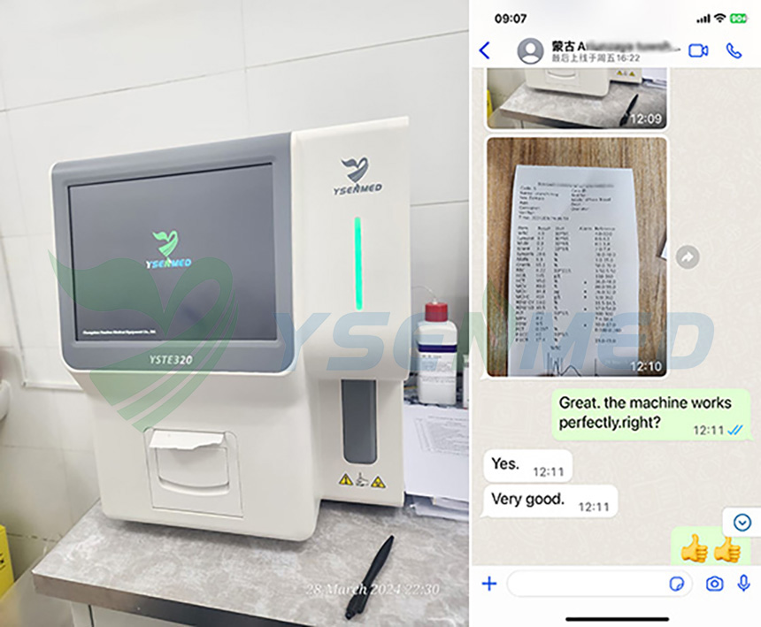 Le médecin mongol est satisfait de l'analyseur d'hématologie automatique YSENMED YSTE320.