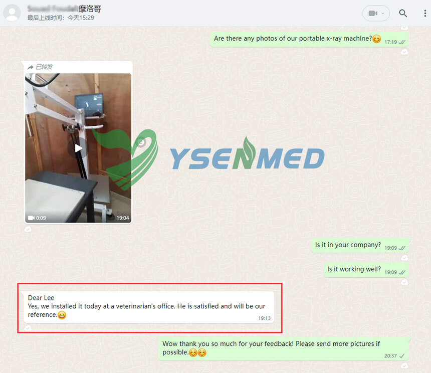 Moroccan vet is happy & satisfied with YSX056-PE VET portable veterinary DR system