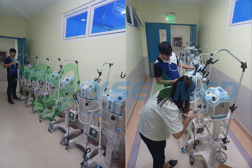 Instalación de sistemas CPAP de burbuja para bebés YSENMED YSAV-5A-M en un hospital de Filipinas.