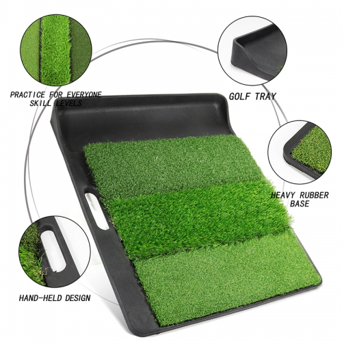 Latest Release patented design Hand-held Portable Grip Golf Hitting Mat with Tray 3 grass combination reliable Manufacturer