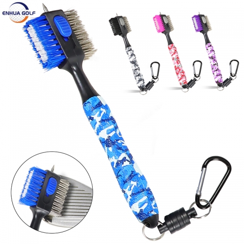 Camouflage Color Mini Golf Club Brush Magnetic clip Clubber Cleaning Tools Golf Cart Putter Brush Lightweight Stylish