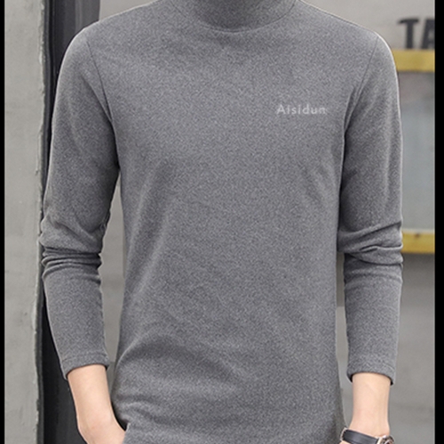 Aisidun half-high collar long-sleeved t-shirt men's solid color autumn and winter mid-neck bottoming shirt