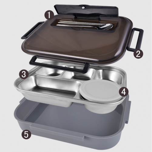 UTOKOTO Stainless steel lunch box compartmentalized portable dinner plate