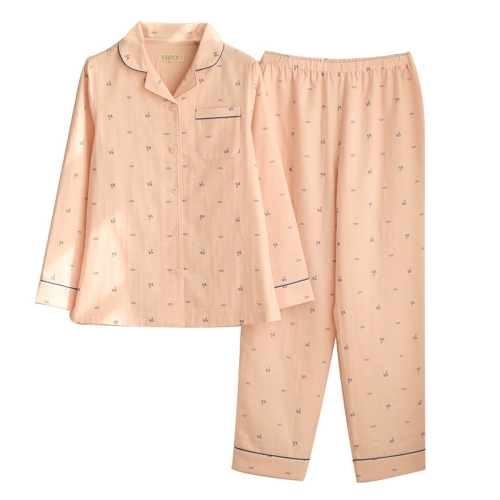 YBPOO Pajama set cotton long-sleeved lapel home service