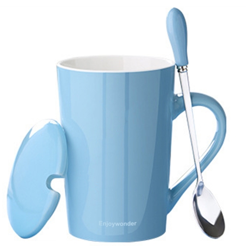 Enjoywonder Personalized ceramic drinking cup with lid spoon