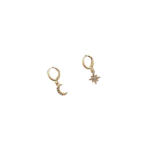 Ledoira exquisite copper micro-inlaid zircon star and moon earrings