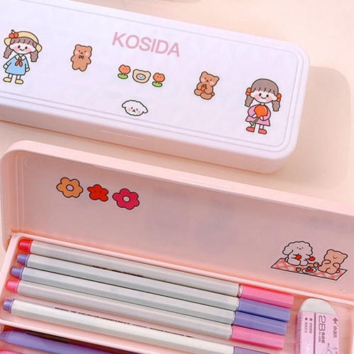 KOSIDA Japanese simple and cute large capacity double-layer stationery box