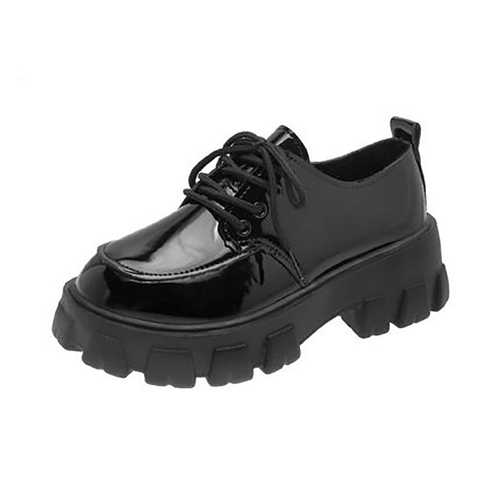 Lopotre british style all-match platform black small leather shoes