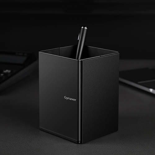 Gynaver student business office black metal fashion simple square pen holder