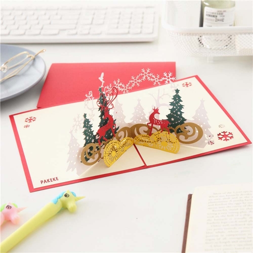 PAKEKE art paper decoration 3D pop-up holiday greeting Christmas card (10 pack )