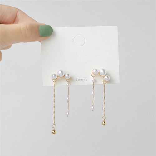 Eksesriy elegant and gentle pearl long tassel earrings（10 pieces）