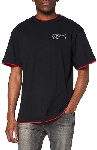 EXPWHEL Mens Clothing Contrast Tall Tee Black