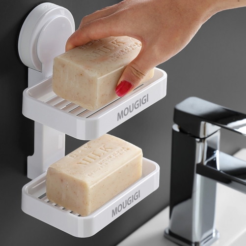 MOUGIGI suction cup wall-mounted household double-layer Soap holders and boxes