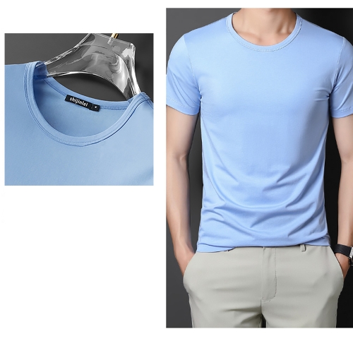 shijinlei Men's Ice silk modal cotton summer thin solid color light blue t-shirt (2 pcs)