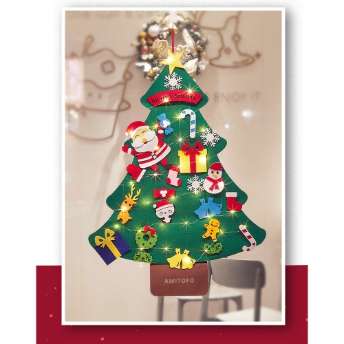 AMITOFO diy wall showcase scene felt Christmas tree decorations