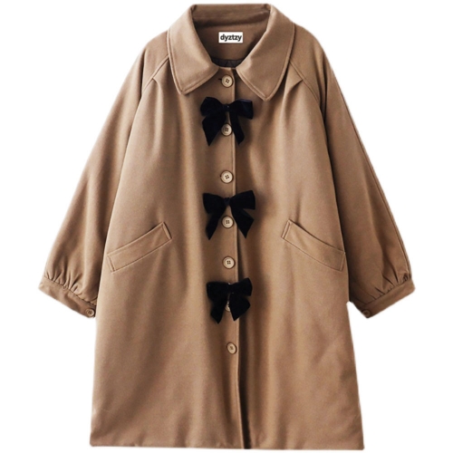 dyztzy Japanese style loose mid-length thick woolen coat Overcoats