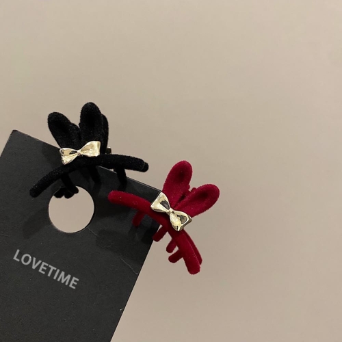 LOVETIME Korean style autumn and winter flocking miniHair clamps wine red and black (2 pcs)