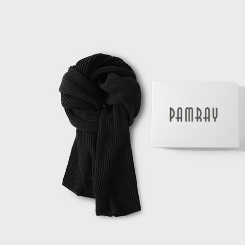 PAMRAY thickened warm trendy all-match black men's winter scarf