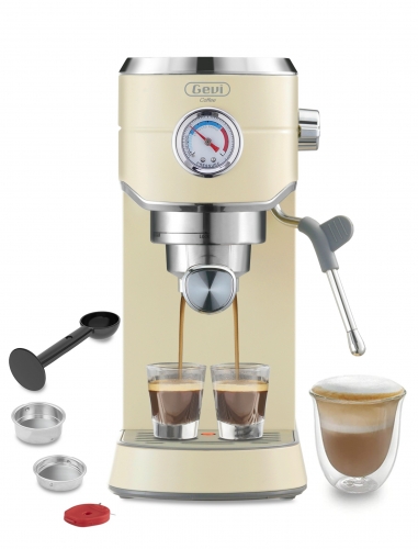 GEVI coffee 20 Bar Compact Professional Espresso Coffee Machine with Milk Frother/Steam Wand for Espresso, Latte and Cappuccino, Stainless Steel,