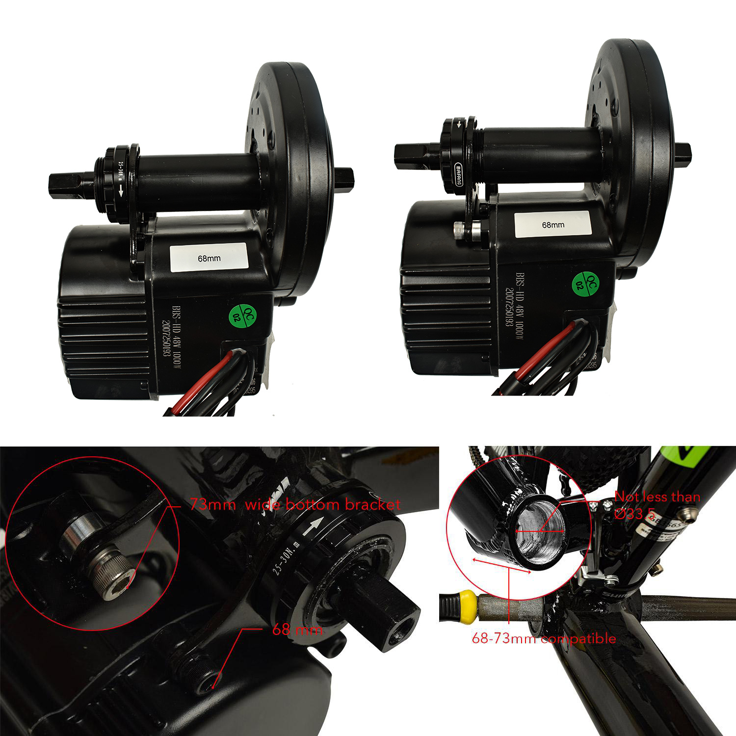Kit De Conversion Moteur Central Bafang BBS02B/BBSHD 48V - 68-100mm - Neuf