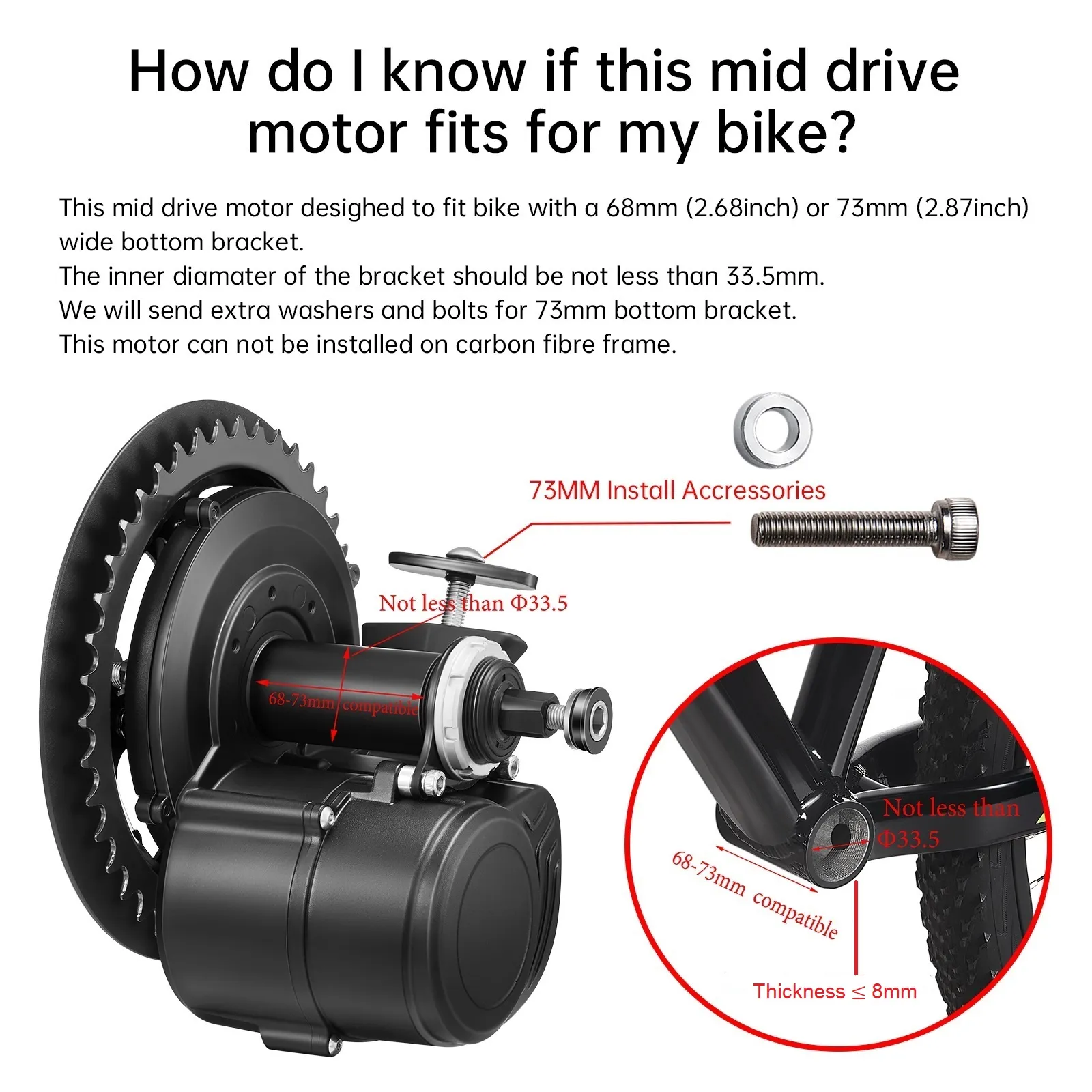 Tongsheng TSDZ2B Torque Sensing Mid Drive E-Bike Kit 36V500W 48V500W VLCD5 for Mountain Road Bike Modification Format,webp